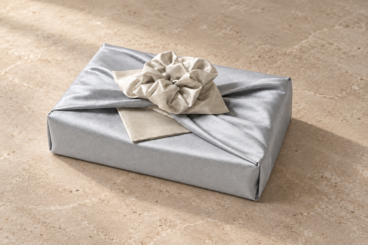 Slub Double Layer Reversible Bojagi Blue Gray Ivory Ivory Single 50Cm 150Cm — side editorial view