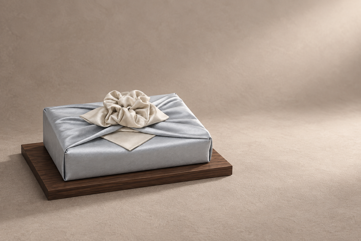Slub Double Layer Reversible Bojagi Blue Gray Ivory Ivory Single 50Cm 150Cm — low plinth display