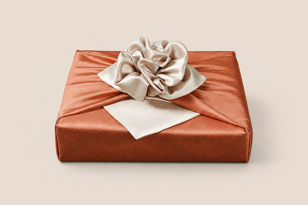 Slub Double Layer Reversible Bojagi Dark Orange Ivory 50 150Cm — front hero view