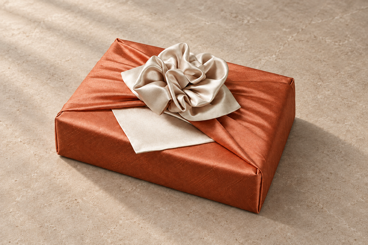 Slub Double Layer Reversible Bojagi Dark Orange Ivory 50 150Cm — side editorial view
