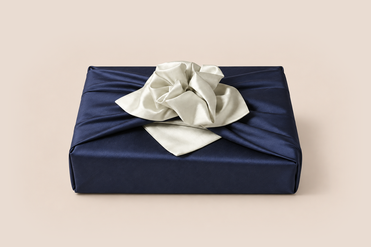 Slub Double Layer Reversible Bojagi Deep Navy Ivory 50 150Cm — front hero view