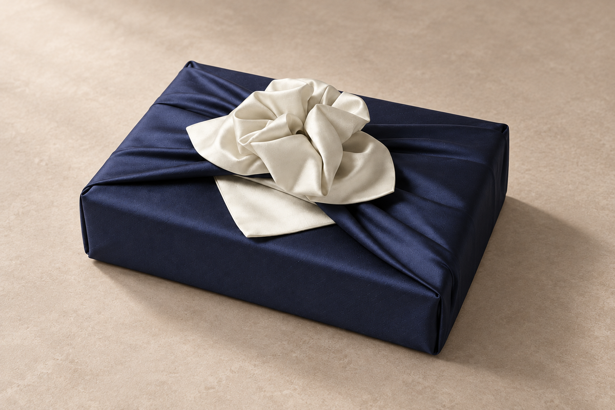 Slub Double Layer Reversible Bojagi Deep Navy Ivory 50 150Cm — side editorial view