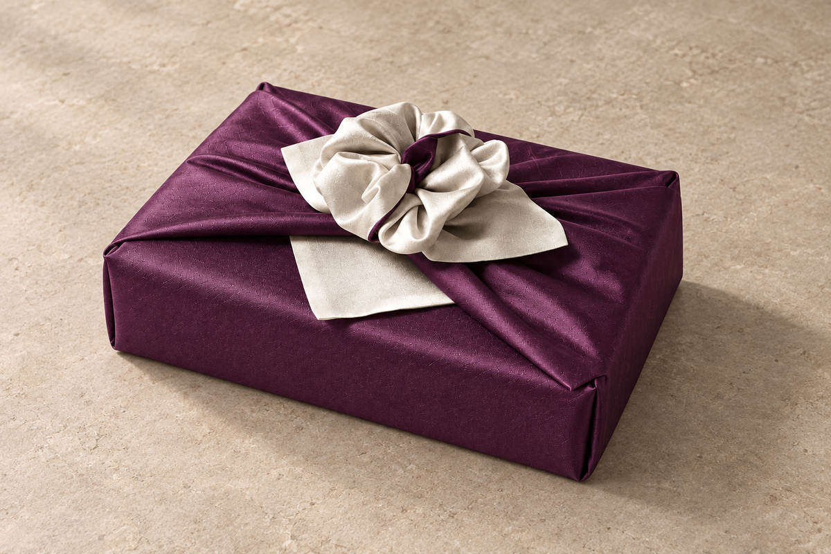 Slub Double Layer Reversible Bojagi Deep Purple Ivory 50 150Cm — side editorial view