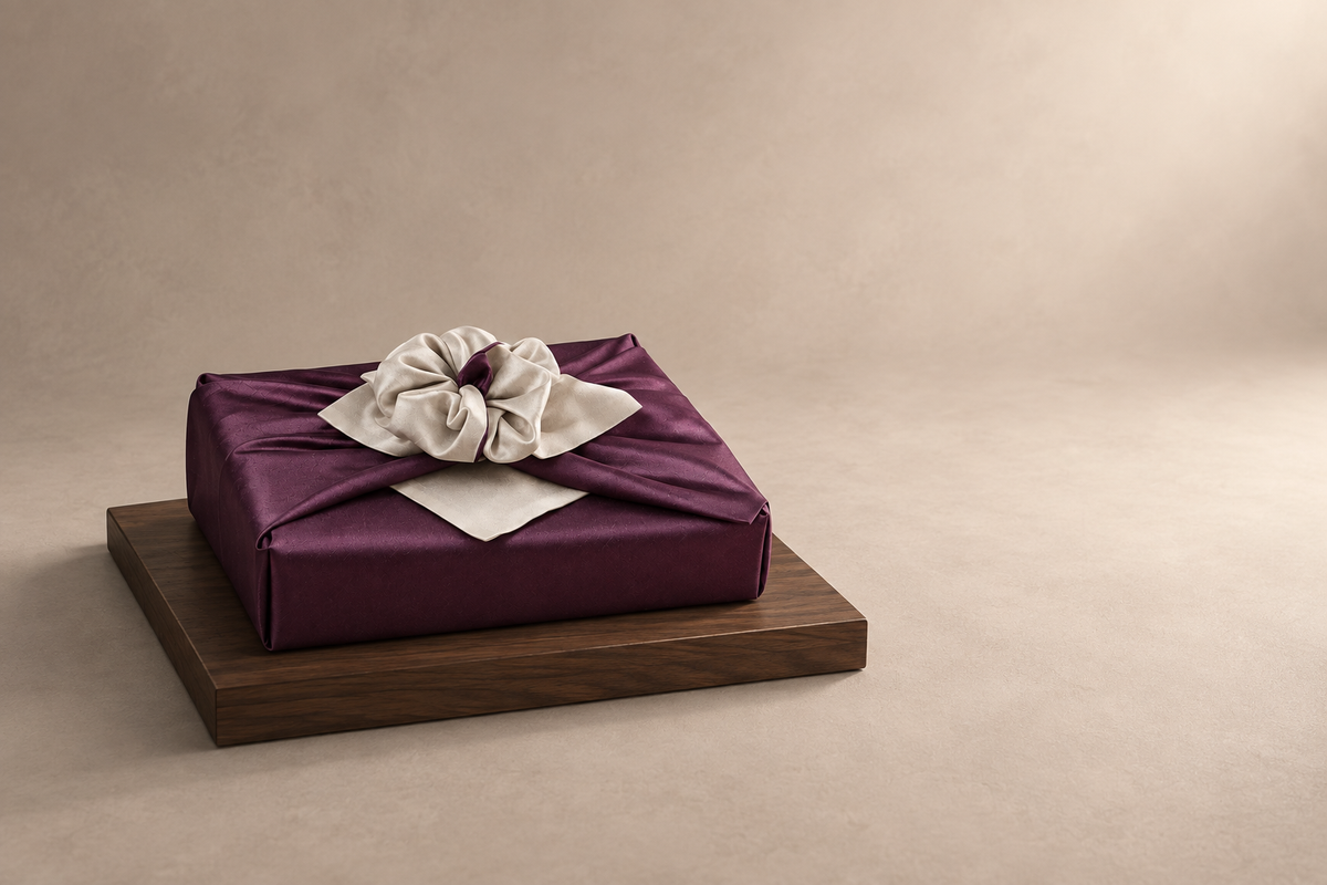 Slub Double Layer Reversible Bojagi Deep Purple Ivory 50 150Cm — low plinth display