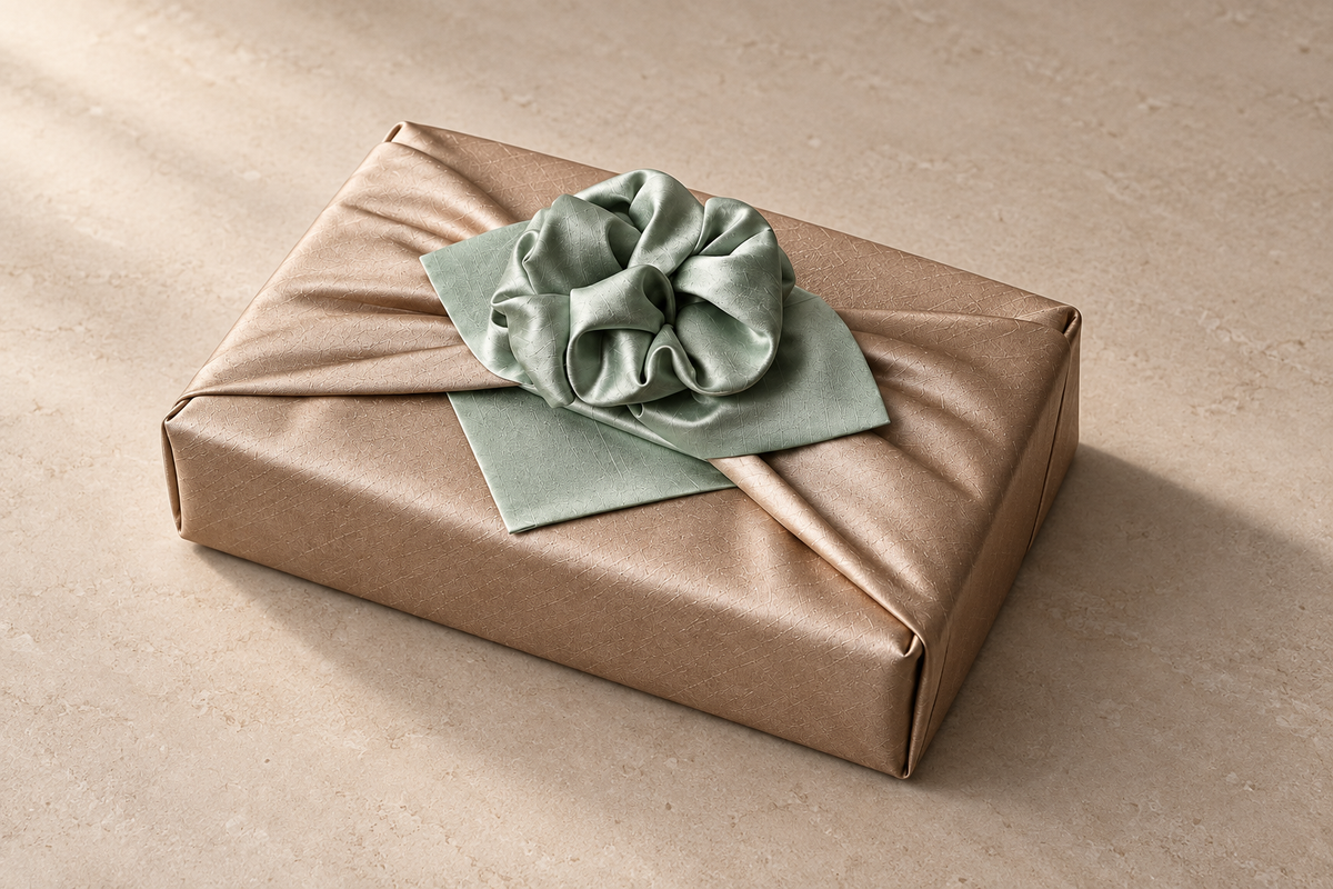 Slub Double Layer Reversible Bojagi Green Beige 50 150Cm — side editorial view