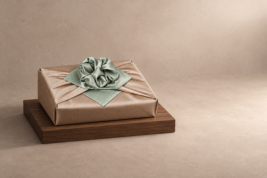Slub Double Layer Reversible Bojagi Green Beige 50 150Cm — low plinth display