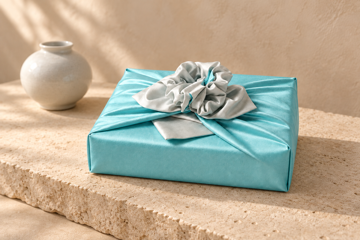 Slub Double Layer Reversible Bojagi Pastel Blue Ivory 50 150Cm — Korean ceramic display