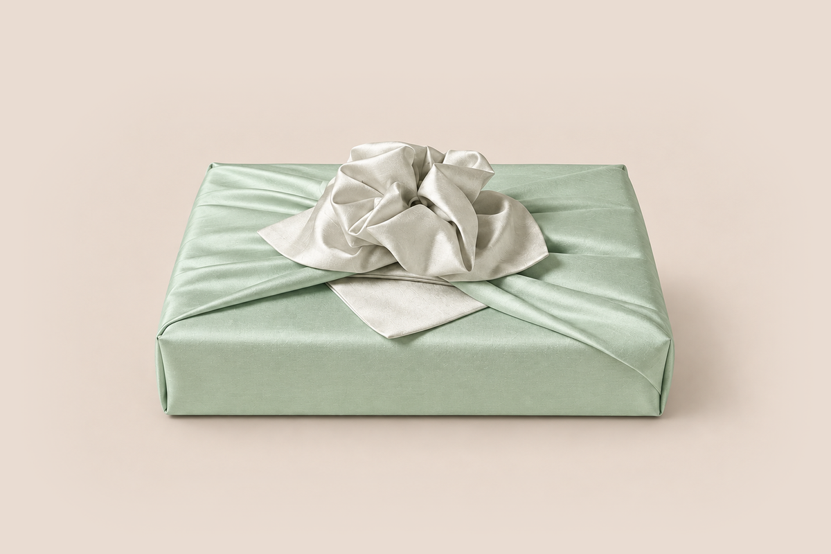 Slub Double Layer Reversible Bojagi Pastel Green Ivory 50 150Cm — front hero view