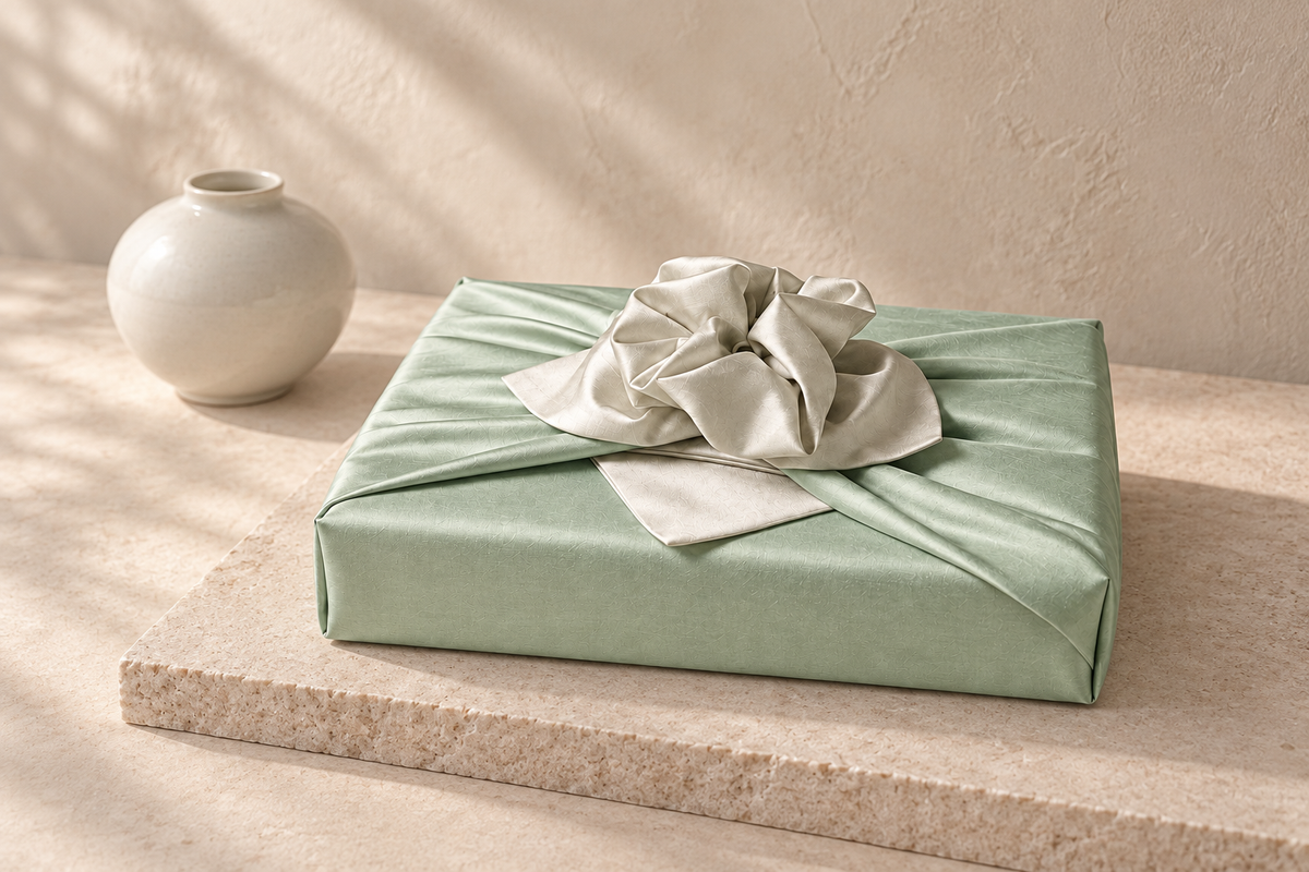 Slub Double Layer Reversible Bojagi Pastel Green Ivory 50 150Cm — Korean ceramic display