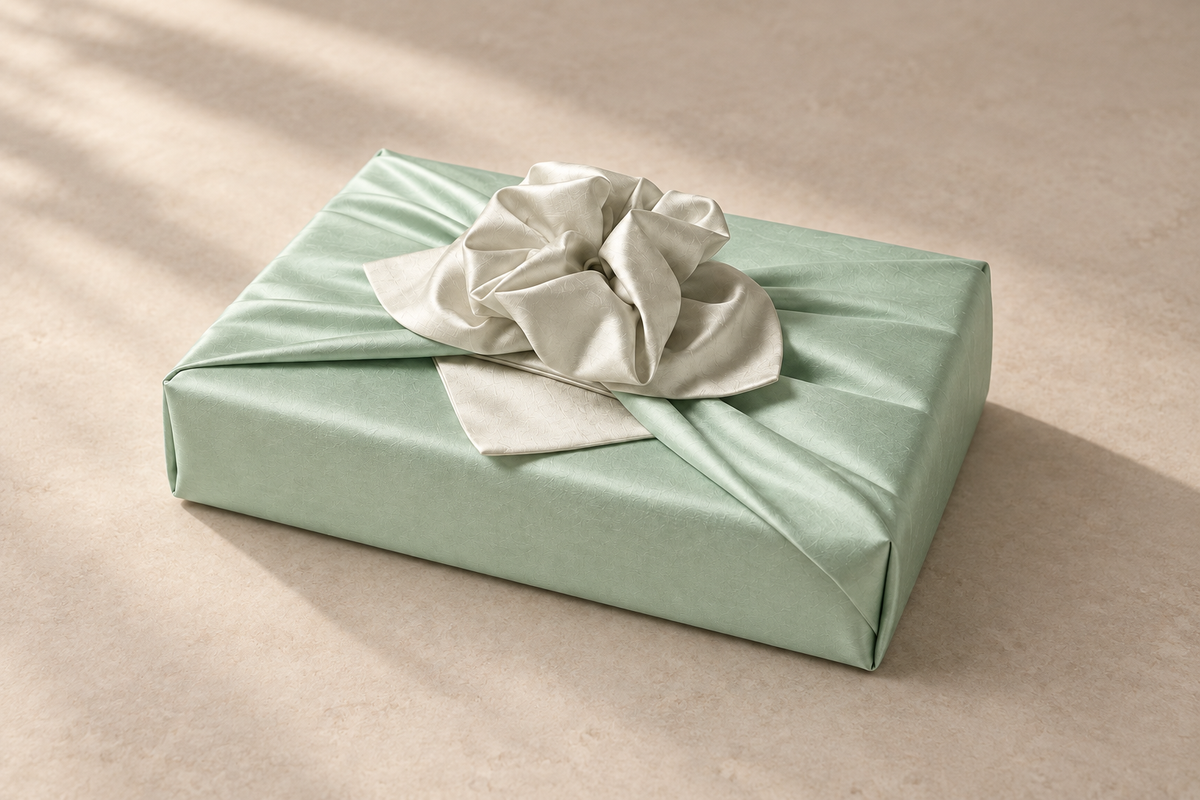 Slub Double Layer Reversible Bojagi Pastel Green Ivory 50 150Cm — side editorial view