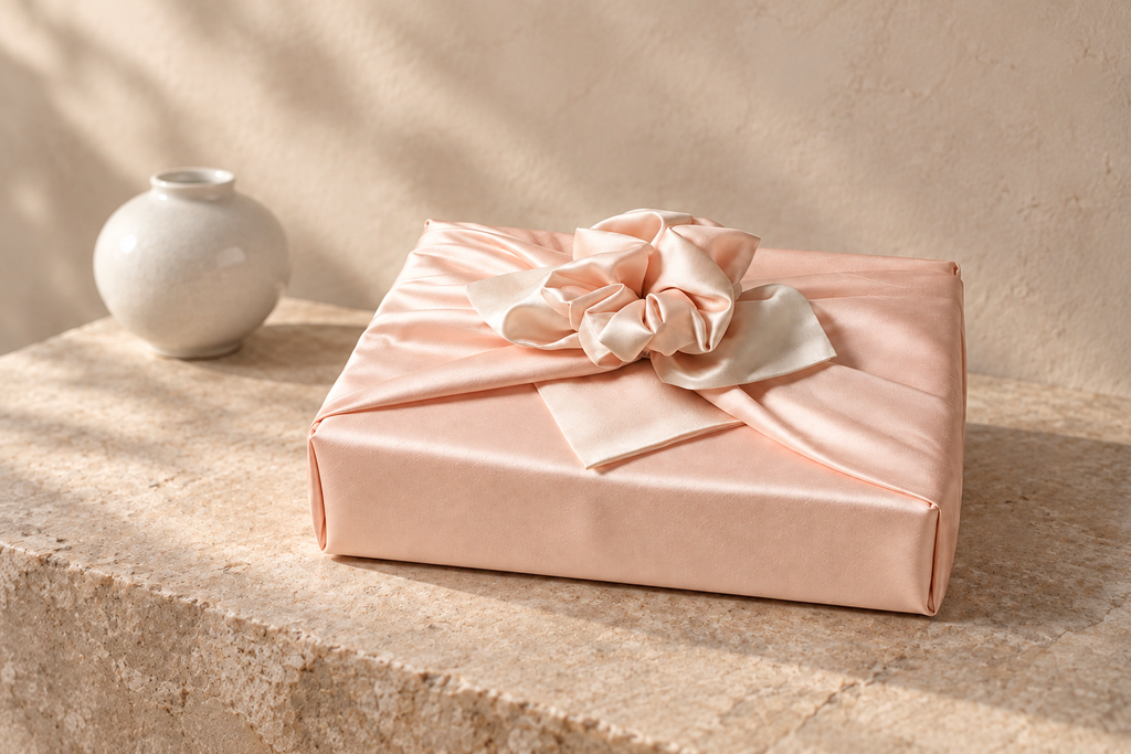 Slub Double Layer Reversible Bojagi Pastel Peach Ivory 50 150Cm — Korean ceramic display