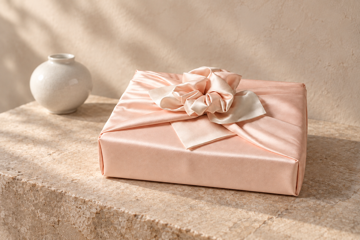 Slub Double Layer Reversible Bojagi Pastel Peach Ivory 50 150Cm — Korean ceramic display