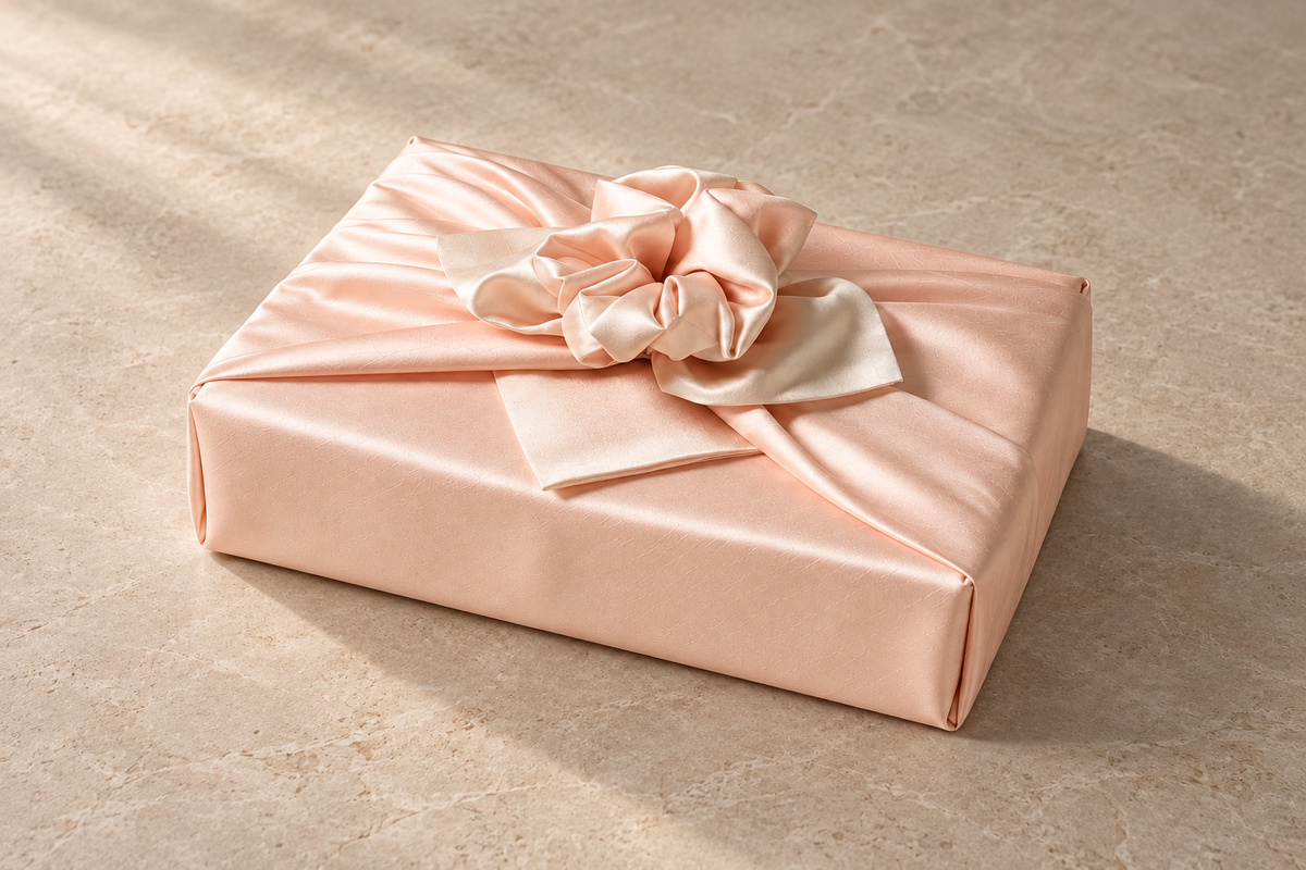 Slub Double Layer Reversible Bojagi Pastel Peach Ivory 50 150Cm — side editorial view