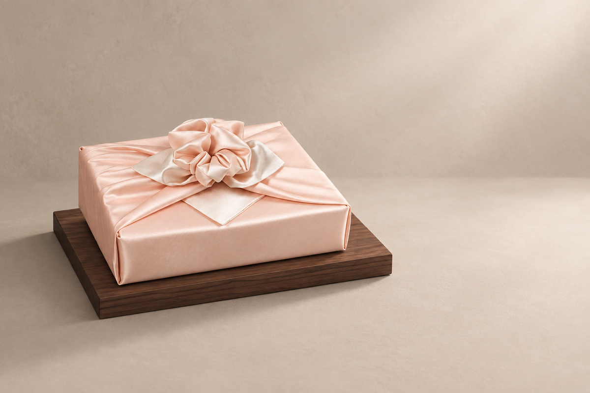Slub Double Layer Reversible Bojagi Pastel Peach Ivory 50 150Cm — low plinth display