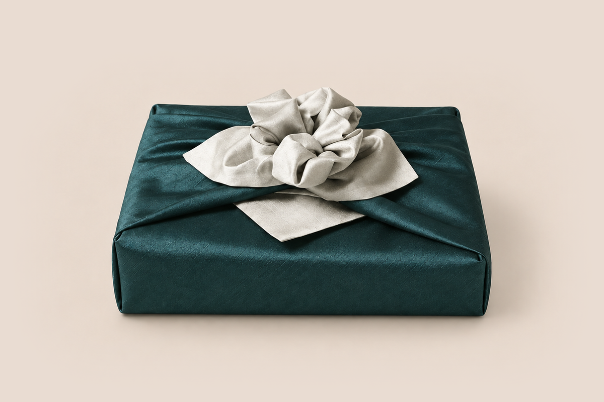Slub Double Layer Reversible Bojagi Teal Ivory 50 150Cm — front hero view