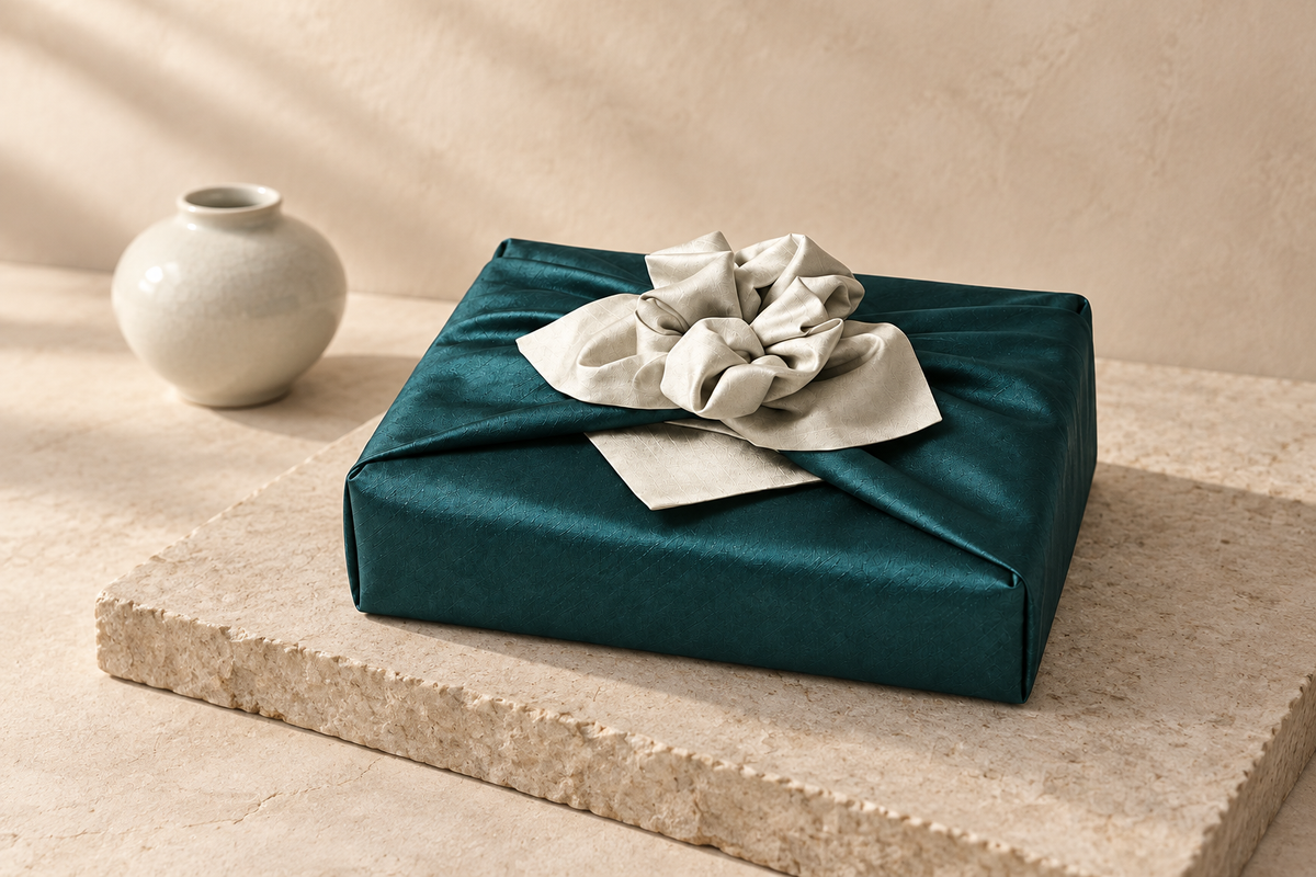 Slub Double Layer Reversible Bojagi Teal Ivory 50 150Cm — Korean ceramic display