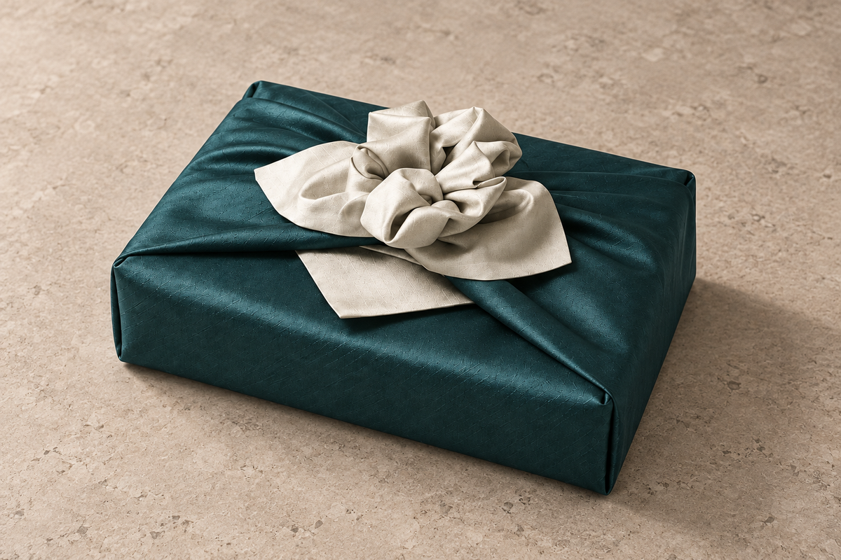 Slub Double Layer Reversible Bojagi Teal Ivory 50 150Cm — side editorial view