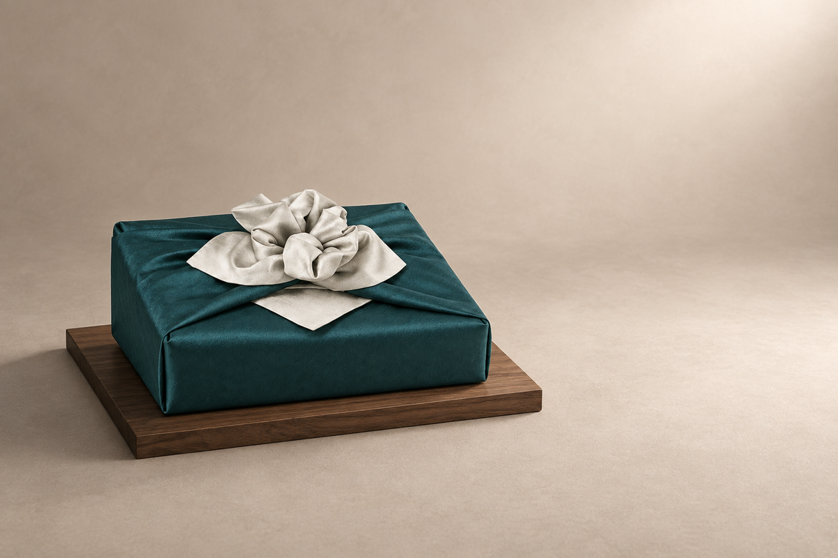Slub Double Layer Reversible Bojagi Teal Ivory 50 150Cm — low plinth display