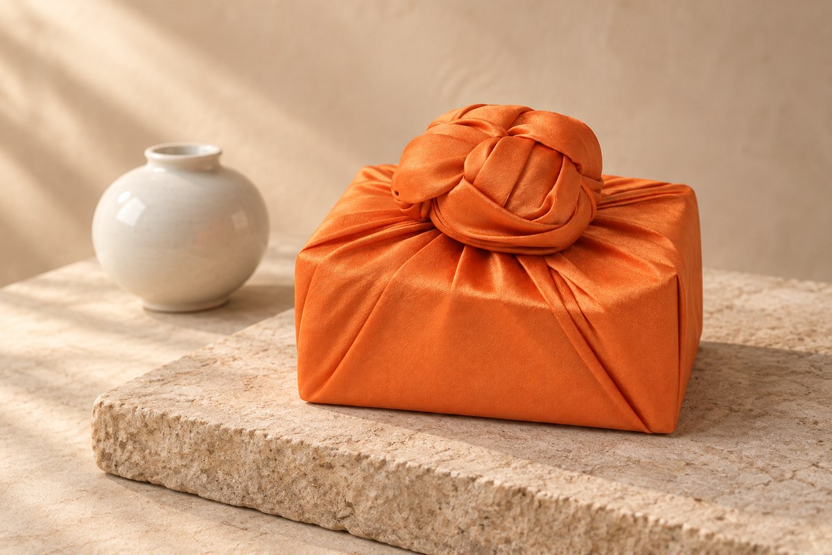 Slub Single Layer Bojagi Orange 45 130Cm — Korean ceramic display
