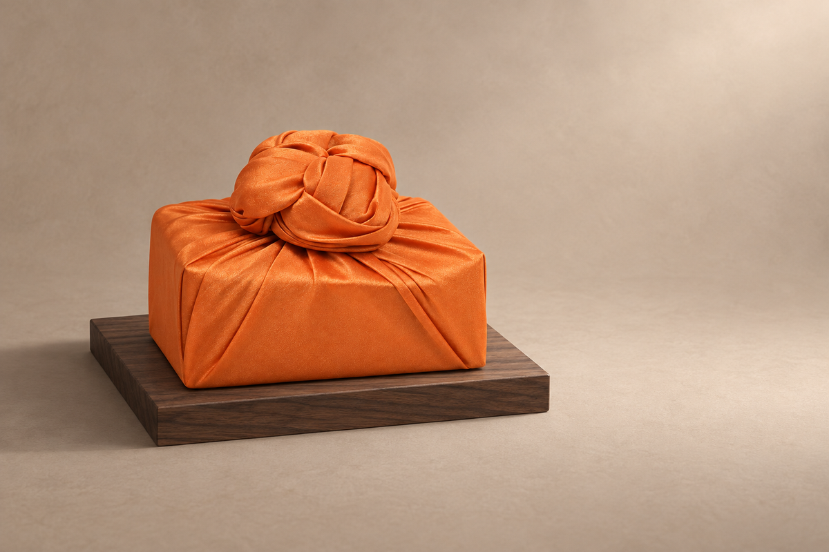 Slub Single Layer Bojagi Orange 45 130Cm — low plinth display