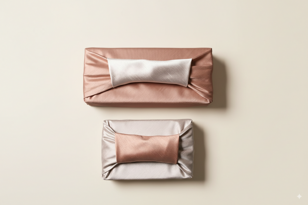 bojagi gift wrap — slub double-layer reversible — nude beige/ivory — 50 cm — solid ivory background